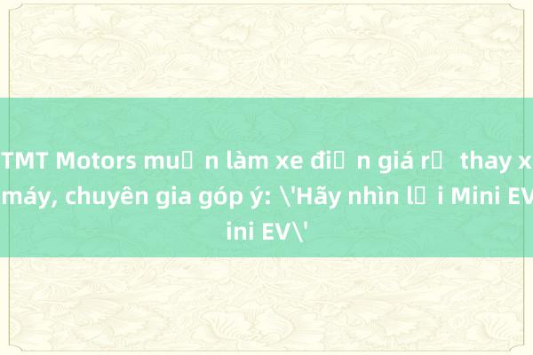 TMT Motors muốn làm xe điện giá rẻ thay xe máy， chuyên gia góp ý: 'Hãy nhìn lại Mini EV'